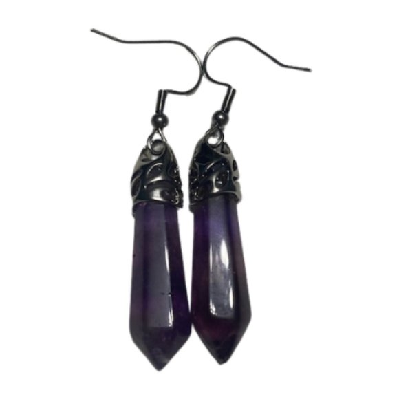Natural Amethyst Quartz Dangle Earrings - Picture 1 of 2